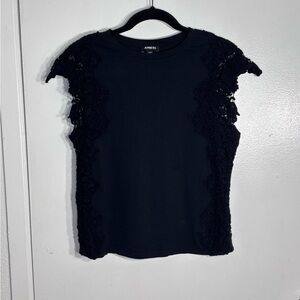 Express Black Lace Sleeve Tee – Size Small – 100% Cotton
